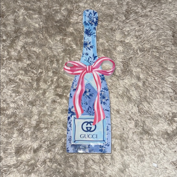 Lux Inspired Blue Floral Bottle with Pink Ribbon - Picture 2 of 6